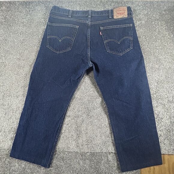 Levis 505 Jeans Mens 38x25 Hemmed Blue Denim Regular Fit Straight Leg Dark - Picture 12 of 16